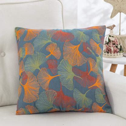 Taies d'oreiller en gaze de coton teint en fil avec feuilles de ginkgo (2 pièces)