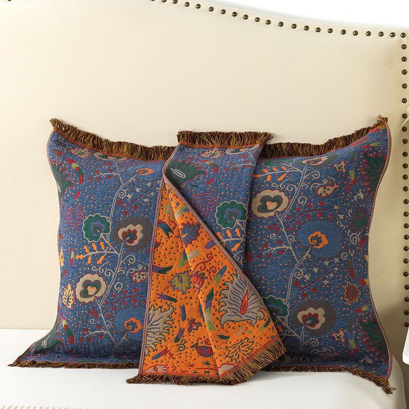 Serviette de coussin vintage en gaze de coton à motif floral (2 pièces)