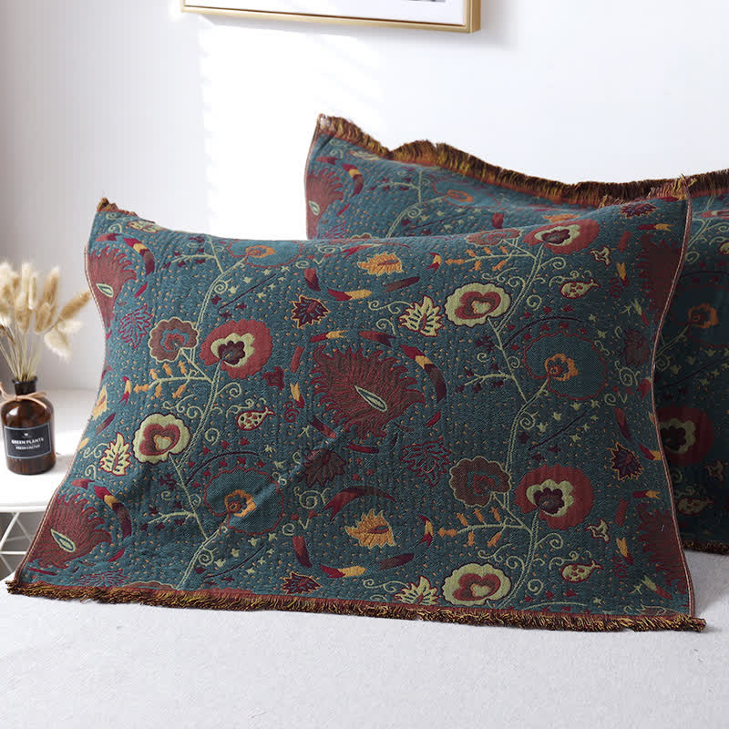 Serviette de coussin vintage en gaze de coton à motif floral (2 pièces)