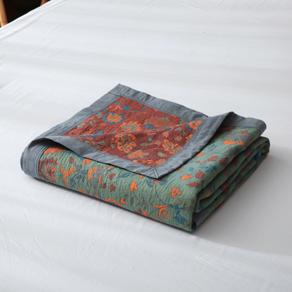 Couette réversible en pur coton avec motif floral rétro