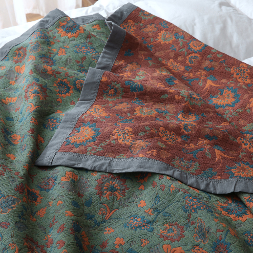 Couette réversible en pur coton avec motif floral rétro