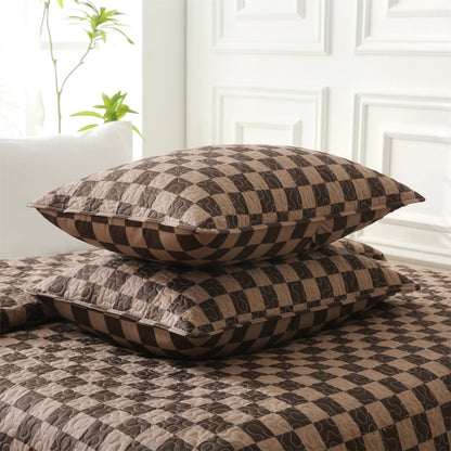 Linge de lit matelassé en pur coton à motif damier
