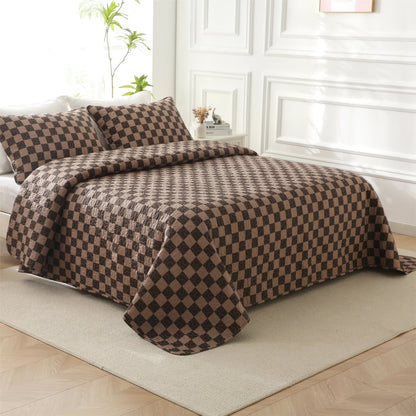 Linge de lit matelassé en pur coton à motif damier