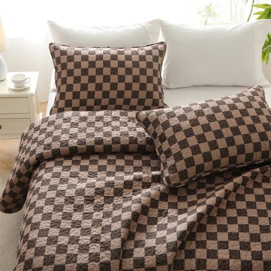 Linge de lit matelassé en pur coton à motif damier