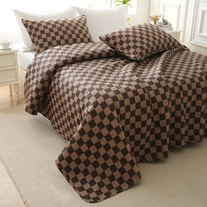 Linge de lit matelassé en pur coton à motif damier