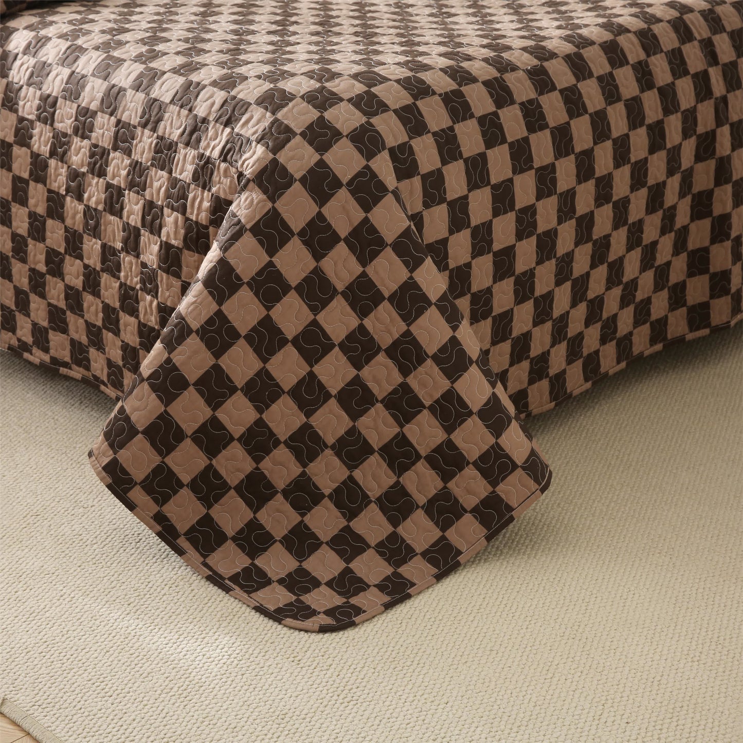 Linge de lit matelassé en pur coton à motif damier