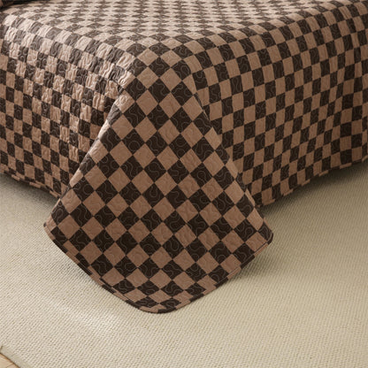 Linge de lit matelassé en pur coton à motif damier