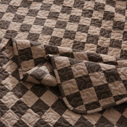 Linge de lit matelassé en pur coton à motif damier