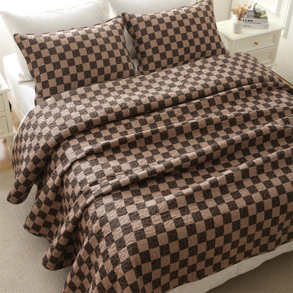 Linge de lit matelassé en pur coton à motif damier