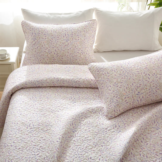 Linge de lit d'été matelassé en coton à motif floral