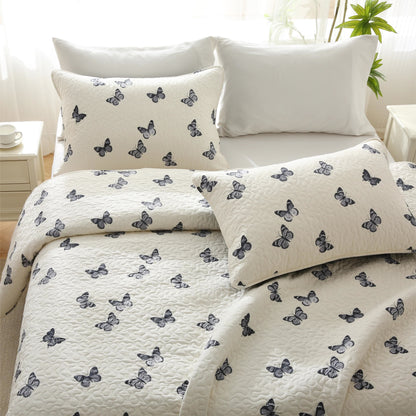 Linge de lit matelassé élégant en pur coton avec motif papillon