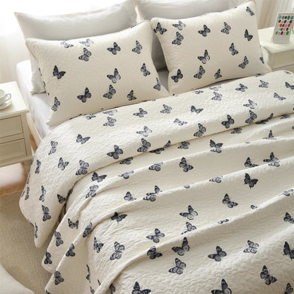 Linge de lit matelassé élégant en pur coton avec motif papillon