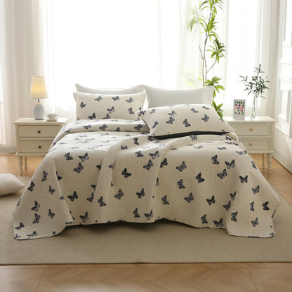 Linge de lit matelassé élégant en pur coton avec motif papillon