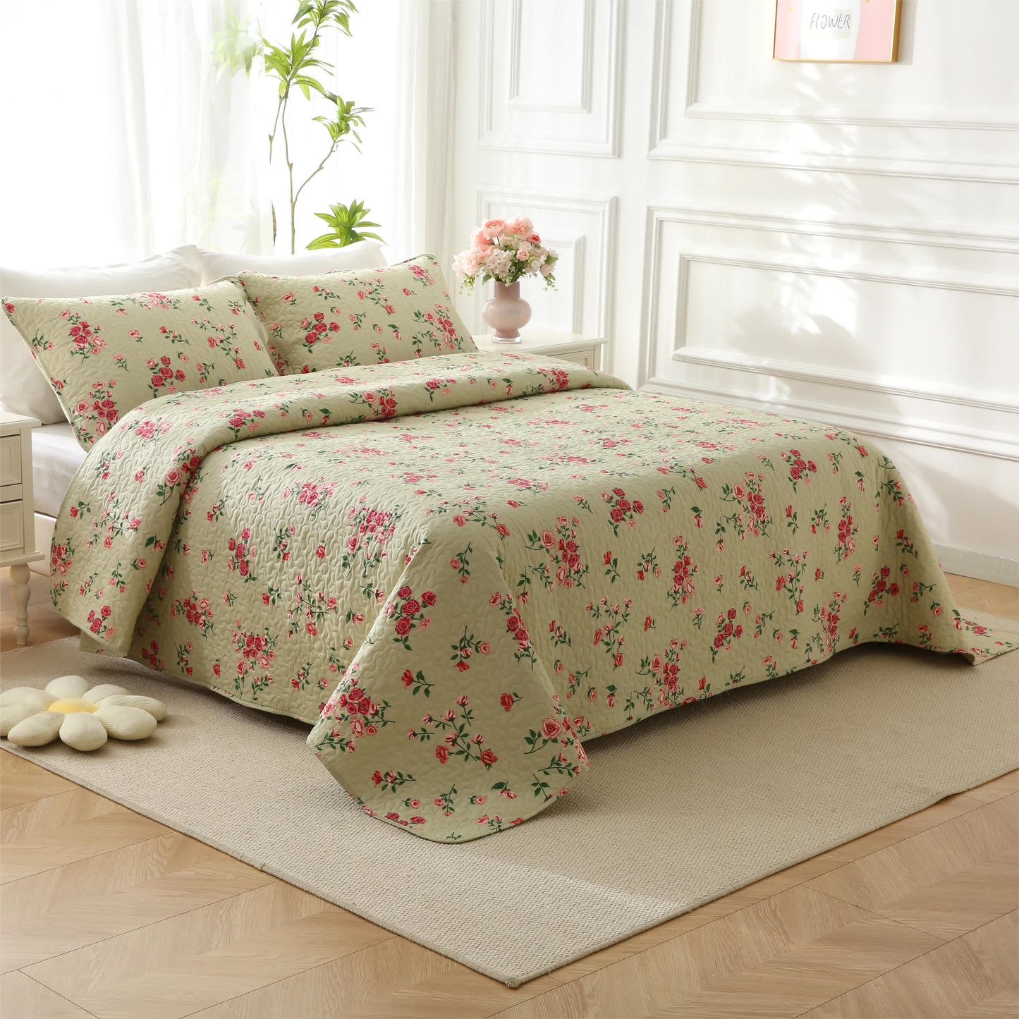 Linge de lit élégant en coton matelassé aspect rose