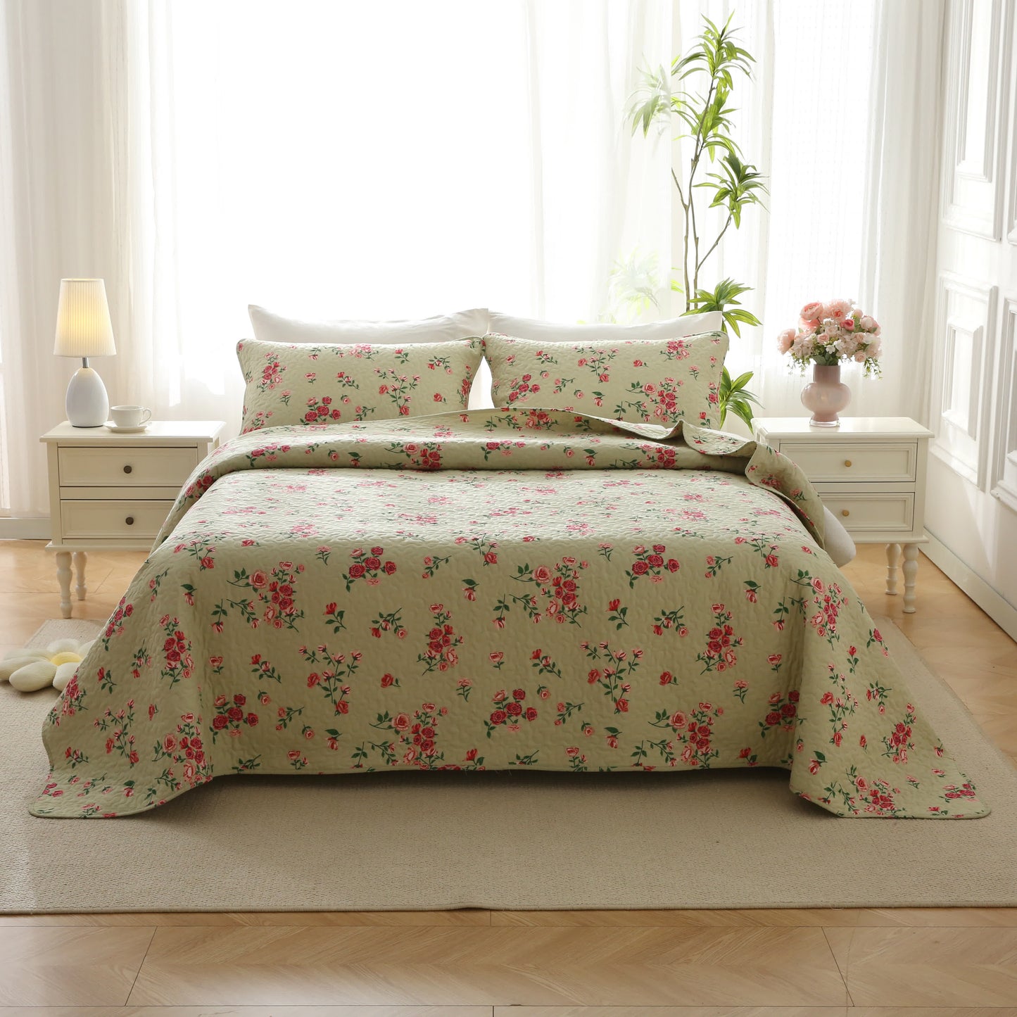 Linge de lit élégant en coton matelassé aspect rose