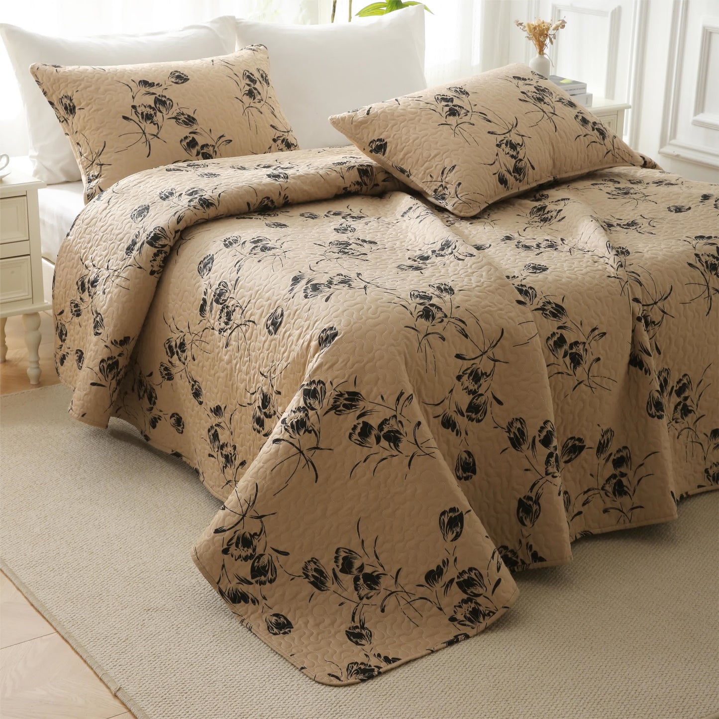 Linge de lit en coton matelassé de style vintage à motif floral