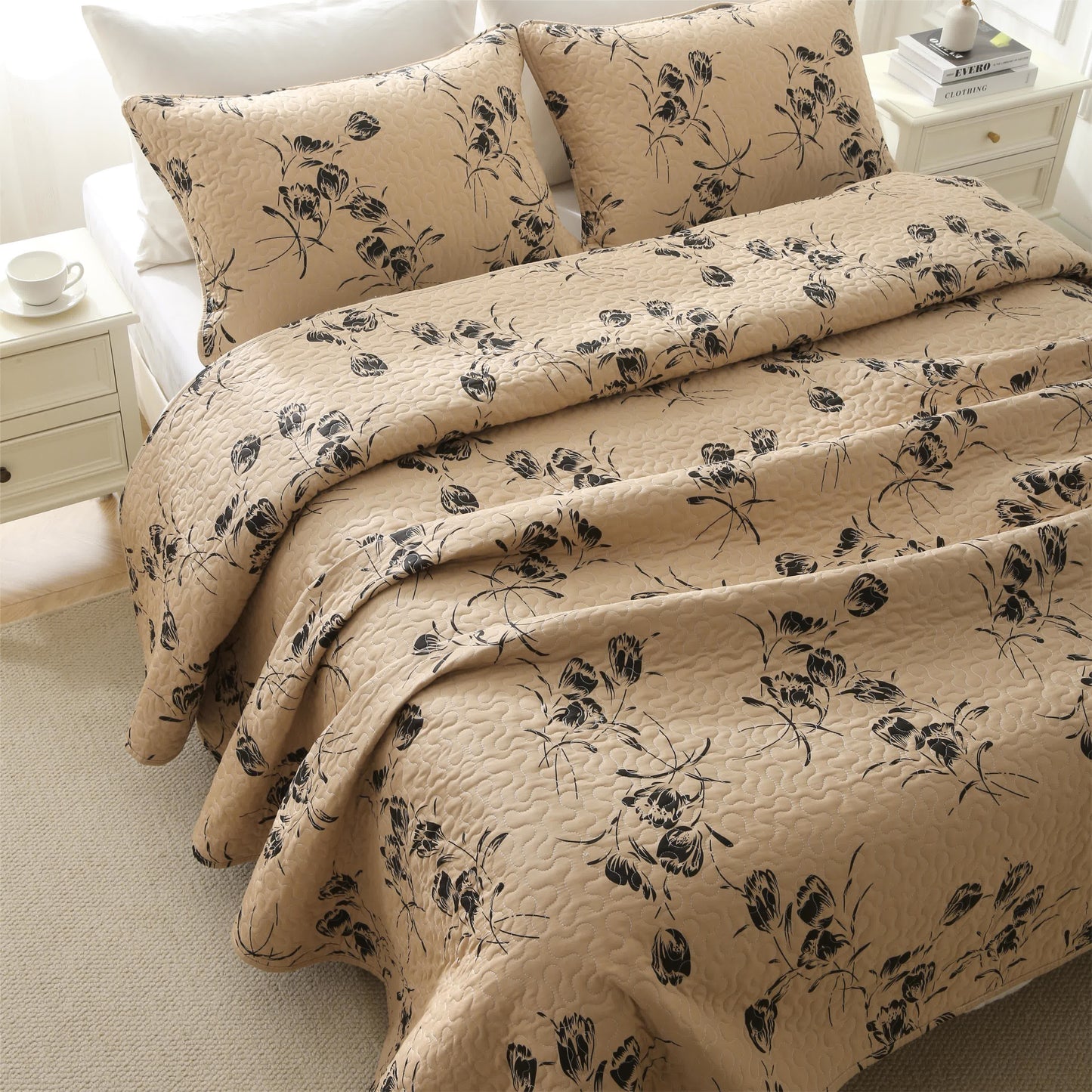 Linge de lit en coton matelassé de style vintage à motif floral