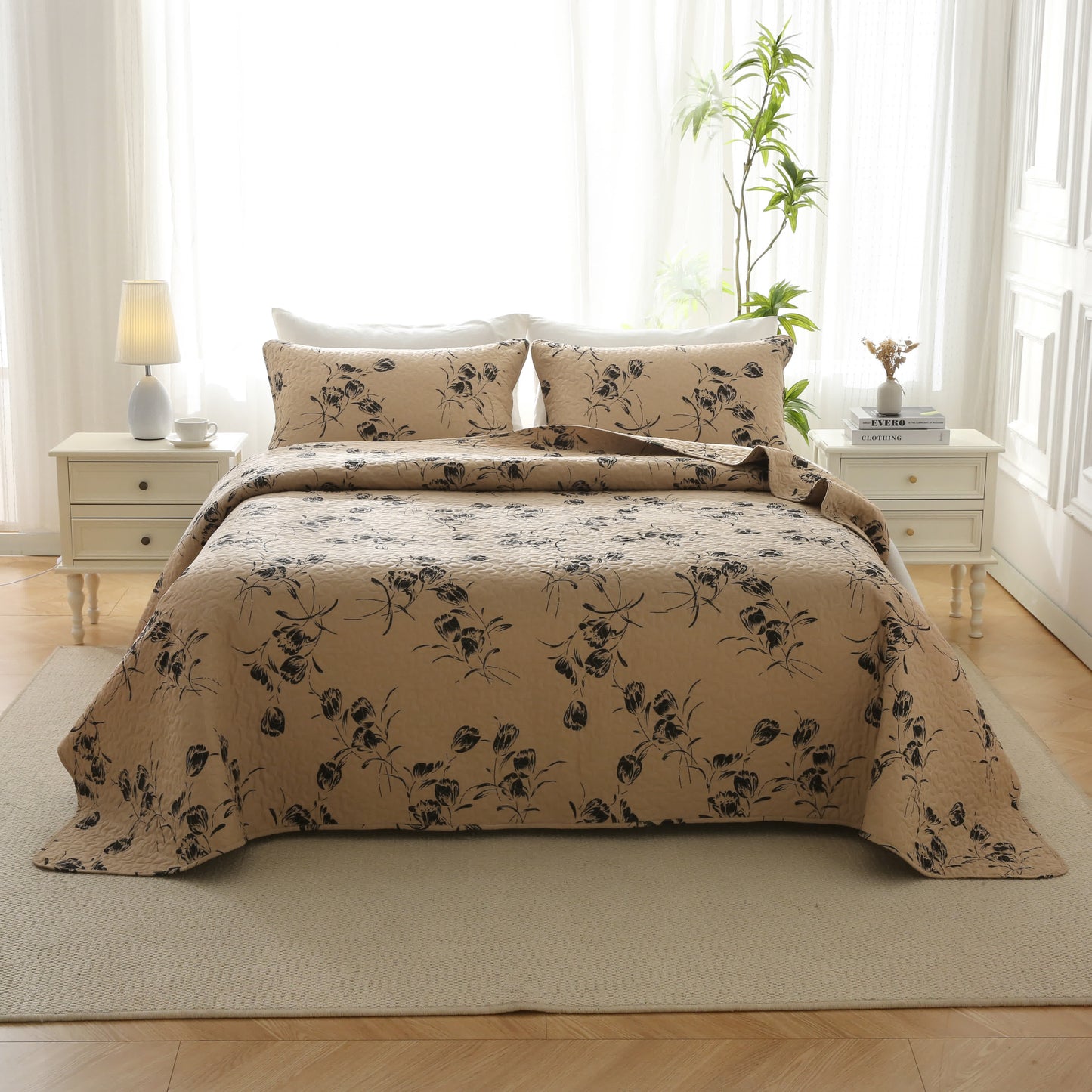 Linge de lit en coton matelassé de style vintage à motif floral