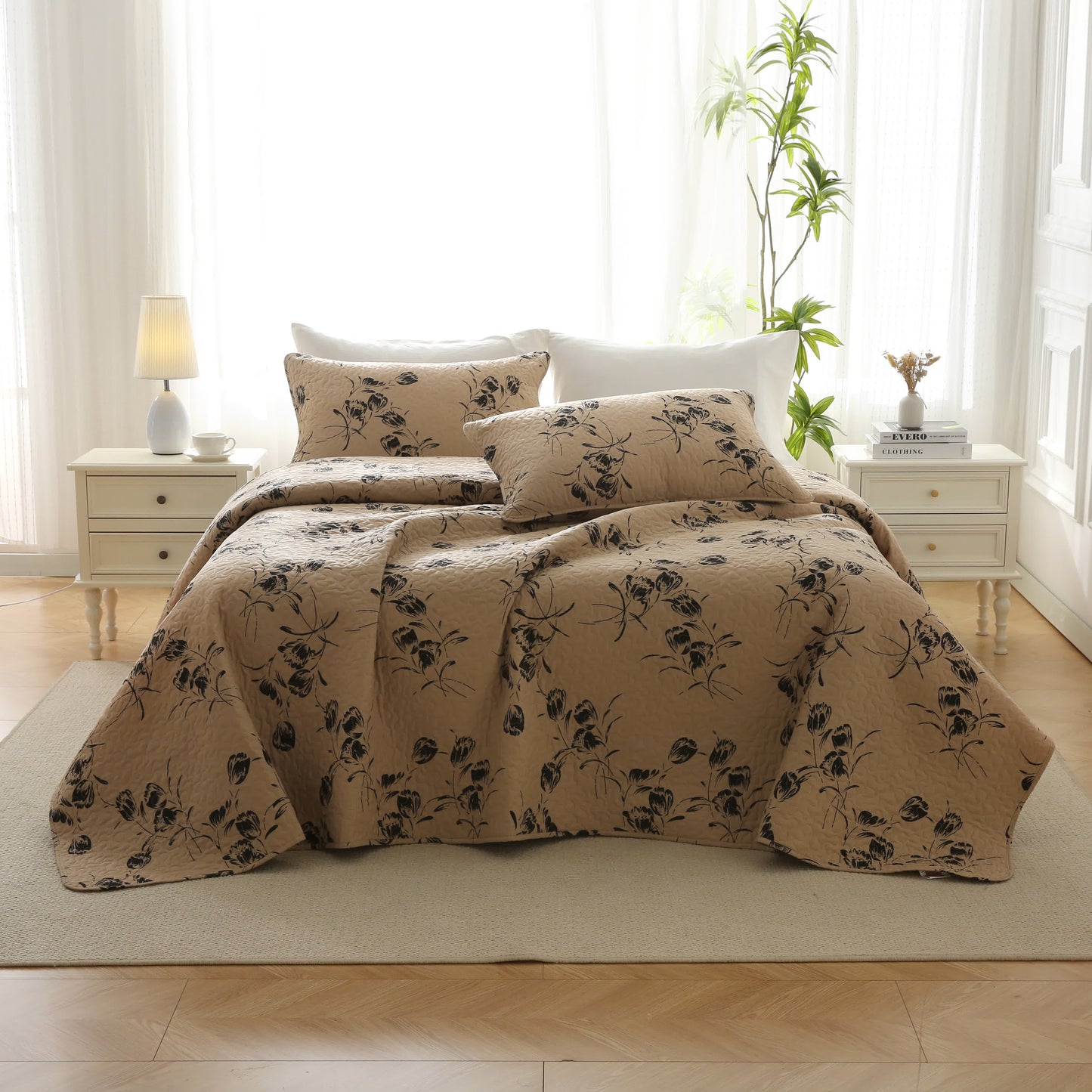 Linge de lit en coton matelassé de style vintage à motif floral