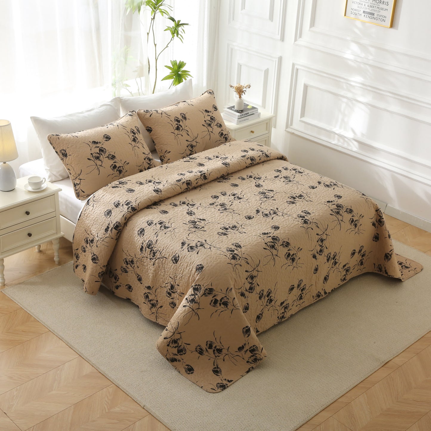 Linge de lit en coton matelassé de style vintage à motif floral