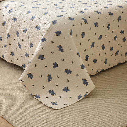 Joli linge de lit matelassé en pur coton avec motif éléphant