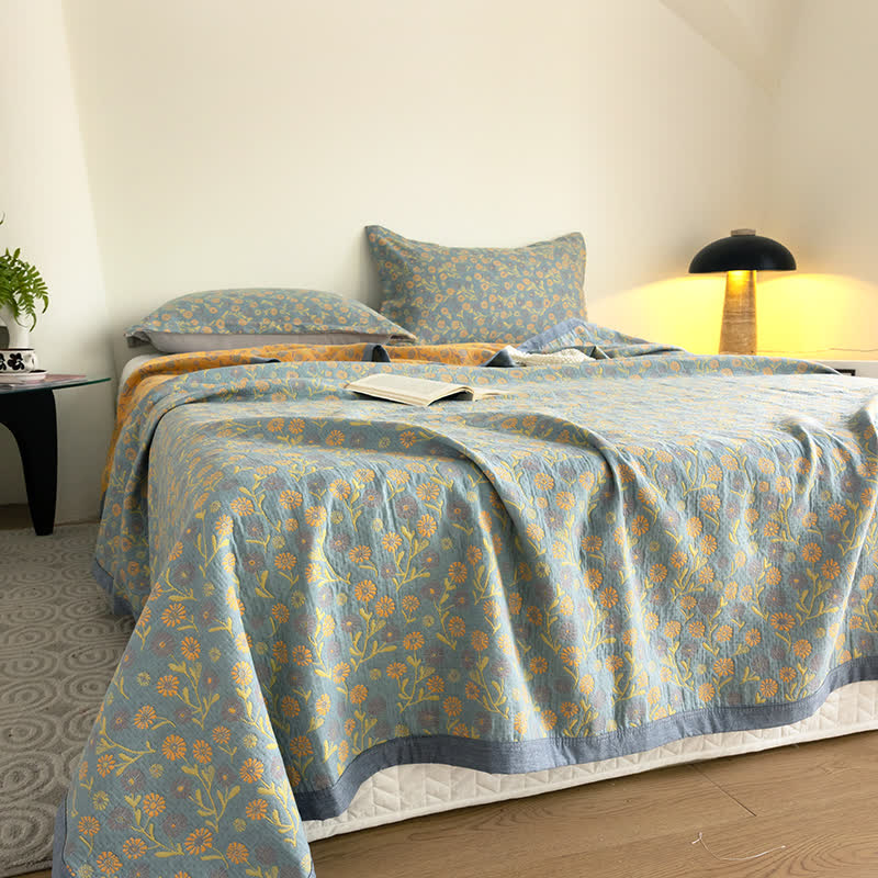 Couverture élégante et douce en gaze de coton à motif floral