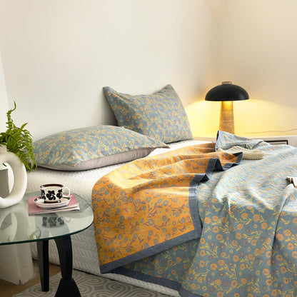 Couverture élégante et douce en gaze de coton à motif floral