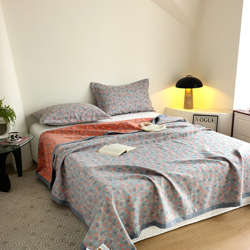 Couverture élégante et douce en gaze de coton à motif floral