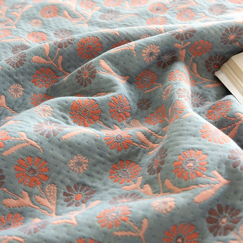 Couverture élégante et douce en gaze de coton à motif floral