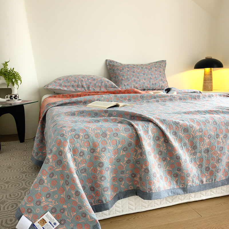 Couverture élégante et douce en gaze de coton à motif floral