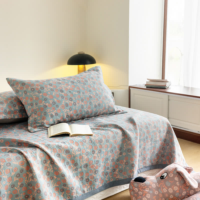 Couverture élégante et douce en gaze de coton à motif floral