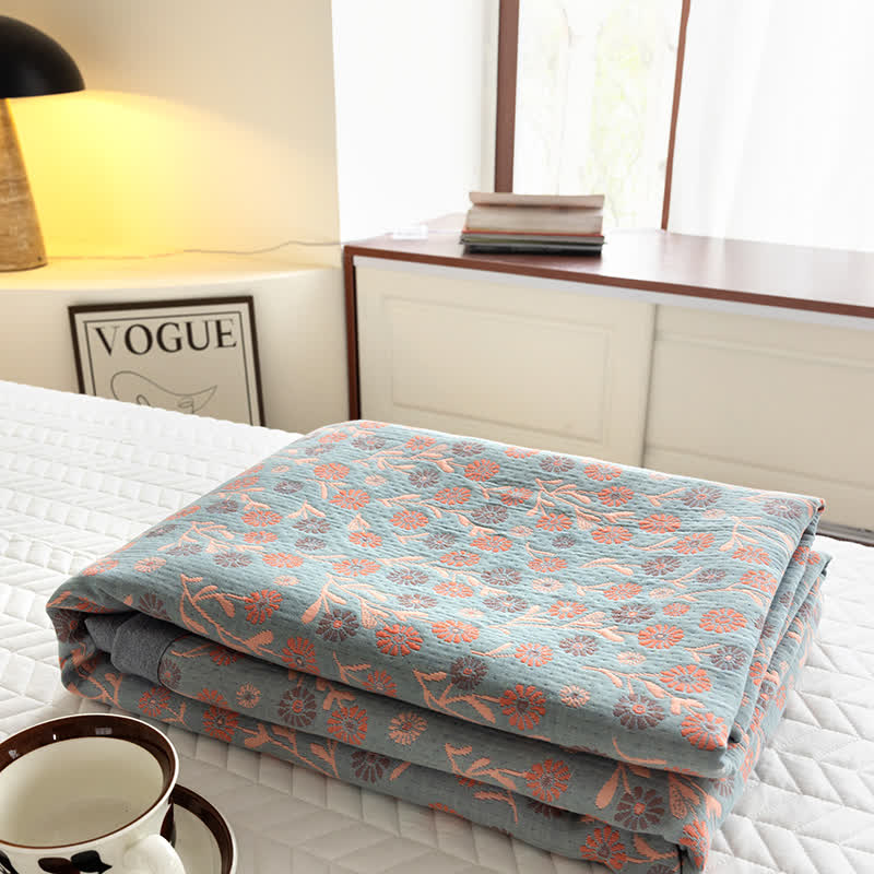 Couverture élégante et douce en gaze de coton à motif floral