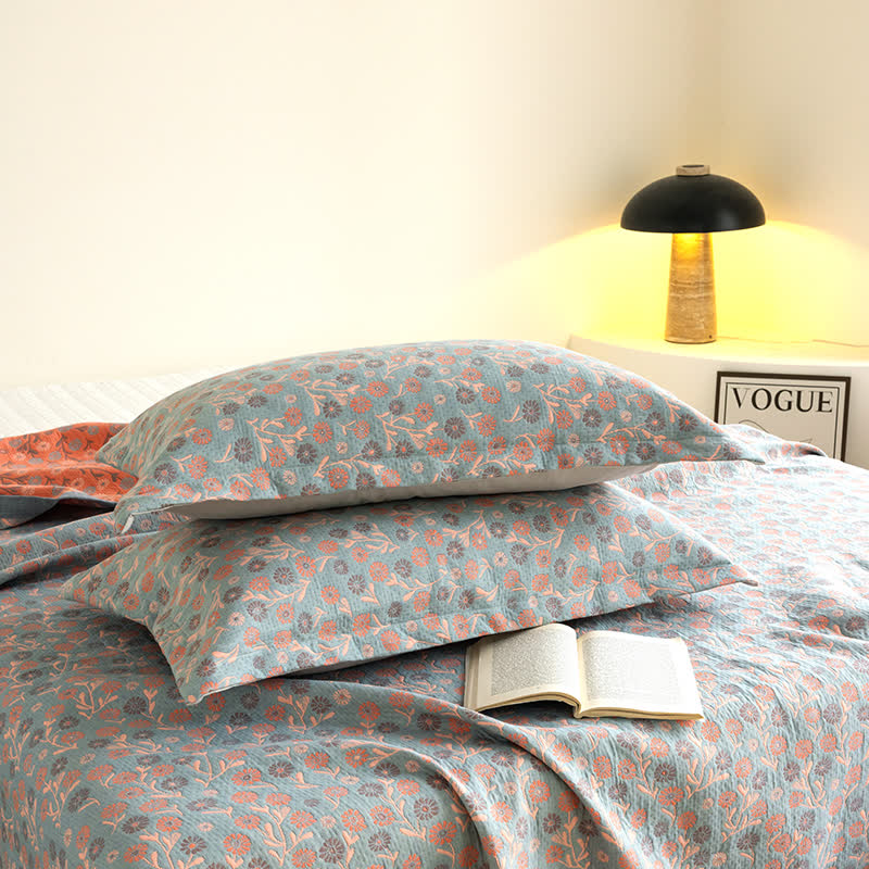 Couverture élégante et douce en gaze de coton à motif floral