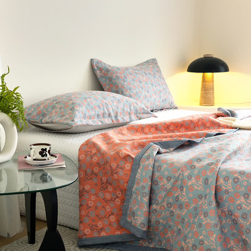 Couverture élégante et douce en gaze de coton à motif floral