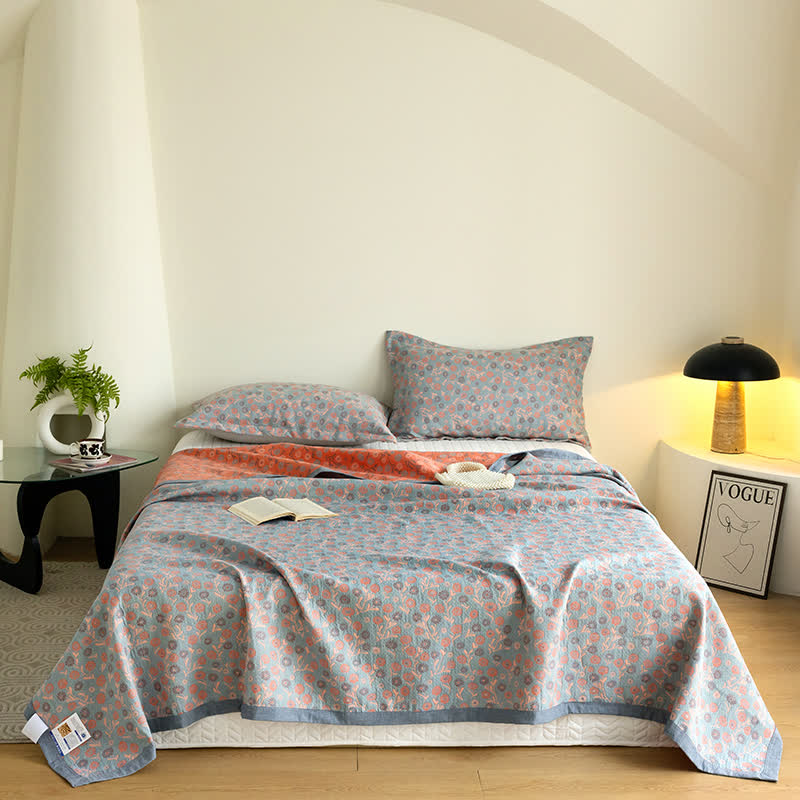Couverture élégante et douce en gaze de coton à motif floral