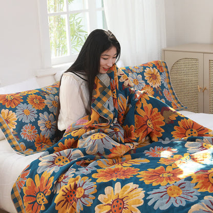Couette rustique et respirante en gaze de coton avec motif tournesol