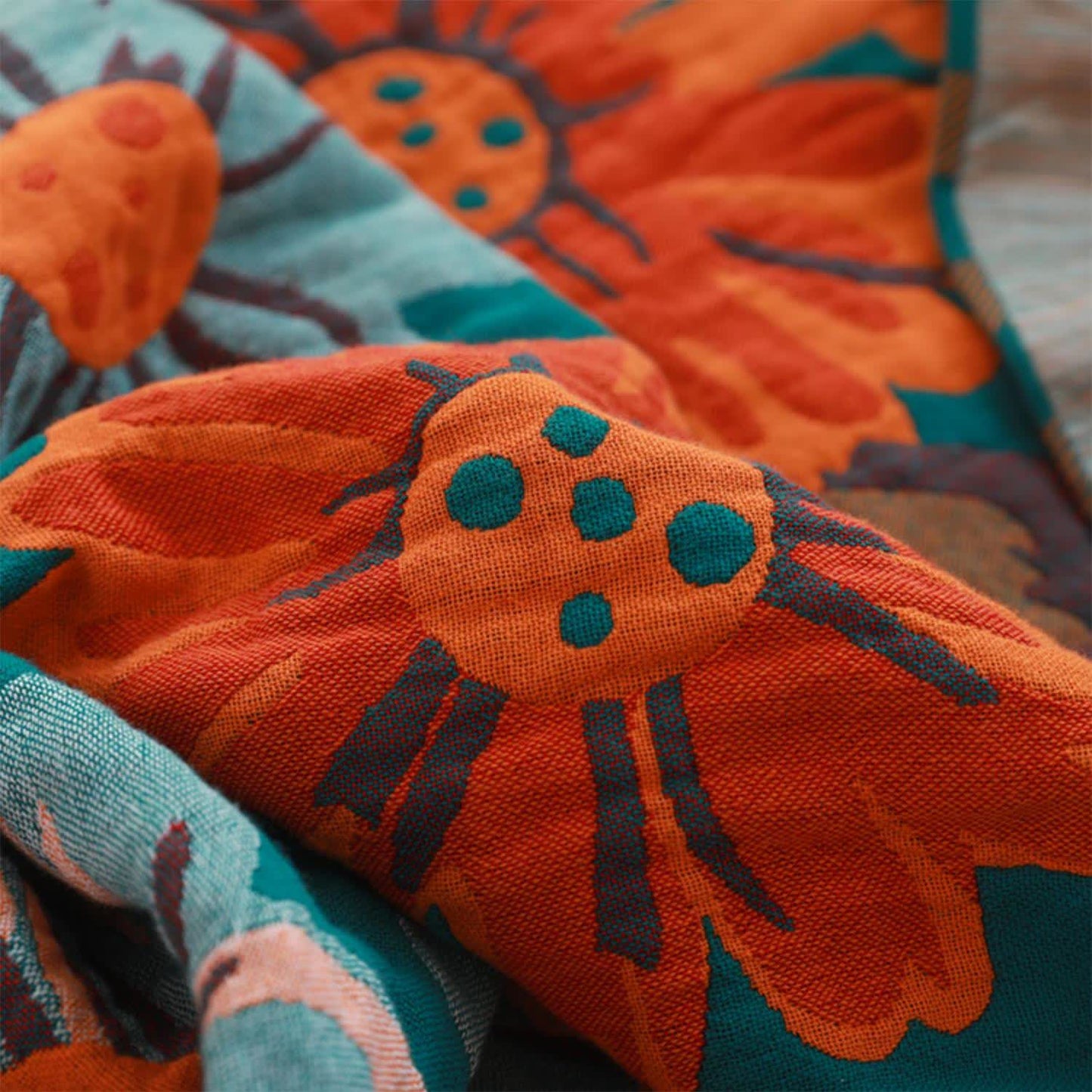 Couette rustique et respirante en gaze de coton avec motif tournesol