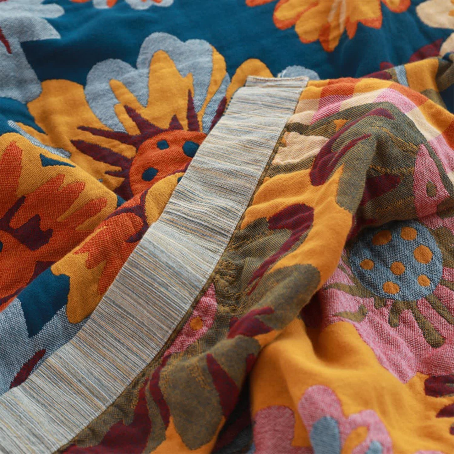 Couette rustique et respirante en gaze de coton avec motif tournesol