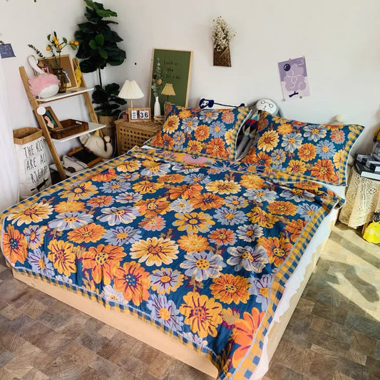 Couette rustique et respirante en gaze de coton avec motif tournesol