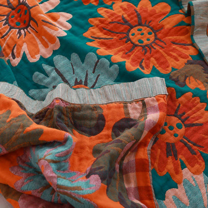 Couette rustique et respirante en gaze de coton avec motif tournesol