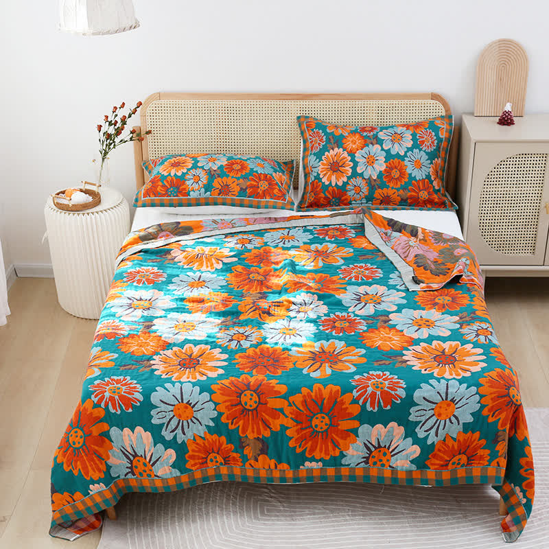 Couette rustique et respirante en gaze de coton avec motif tournesol