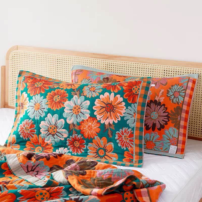 Couette rustique et respirante en gaze de coton avec motif tournesol