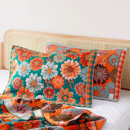 Couette rustique et respirante en gaze de coton avec motif tournesol