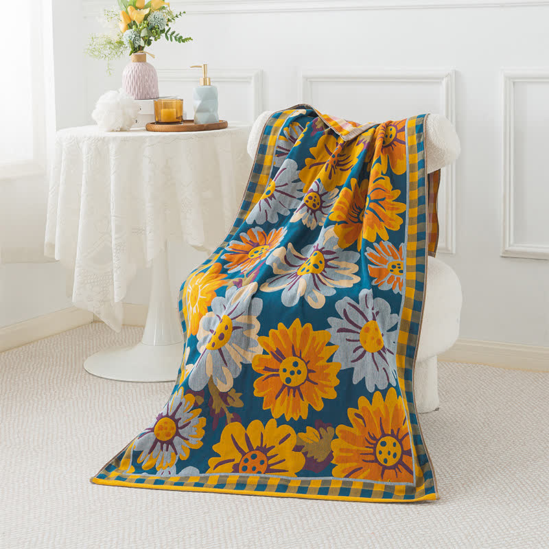 Serviette élégante et respirante en gaze de coton avec motif tournesol