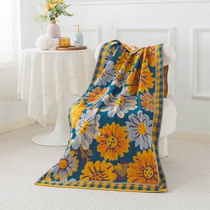 Serviette élégante et respirante en gaze de coton avec motif tournesol