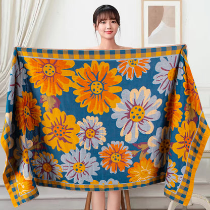 Serviette élégante et respirante en gaze de coton avec motif tournesol