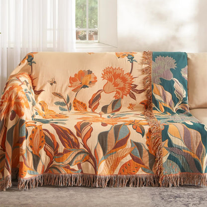 Couette en pur coton avec motif floral et pompons