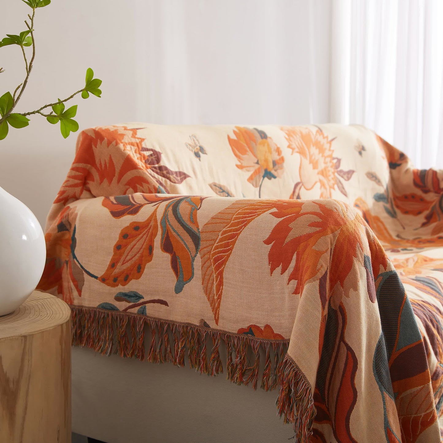 Couette en pur coton avec motif floral et pompons