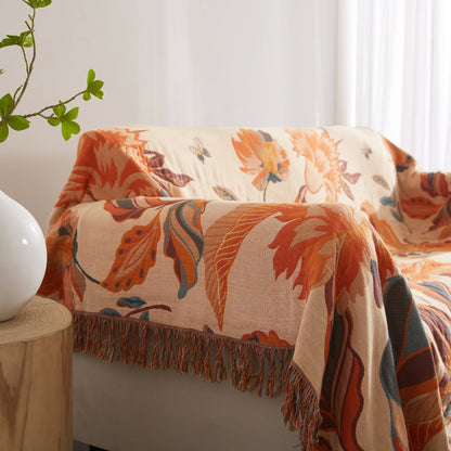 Couette en pur coton avec motif floral et pompons