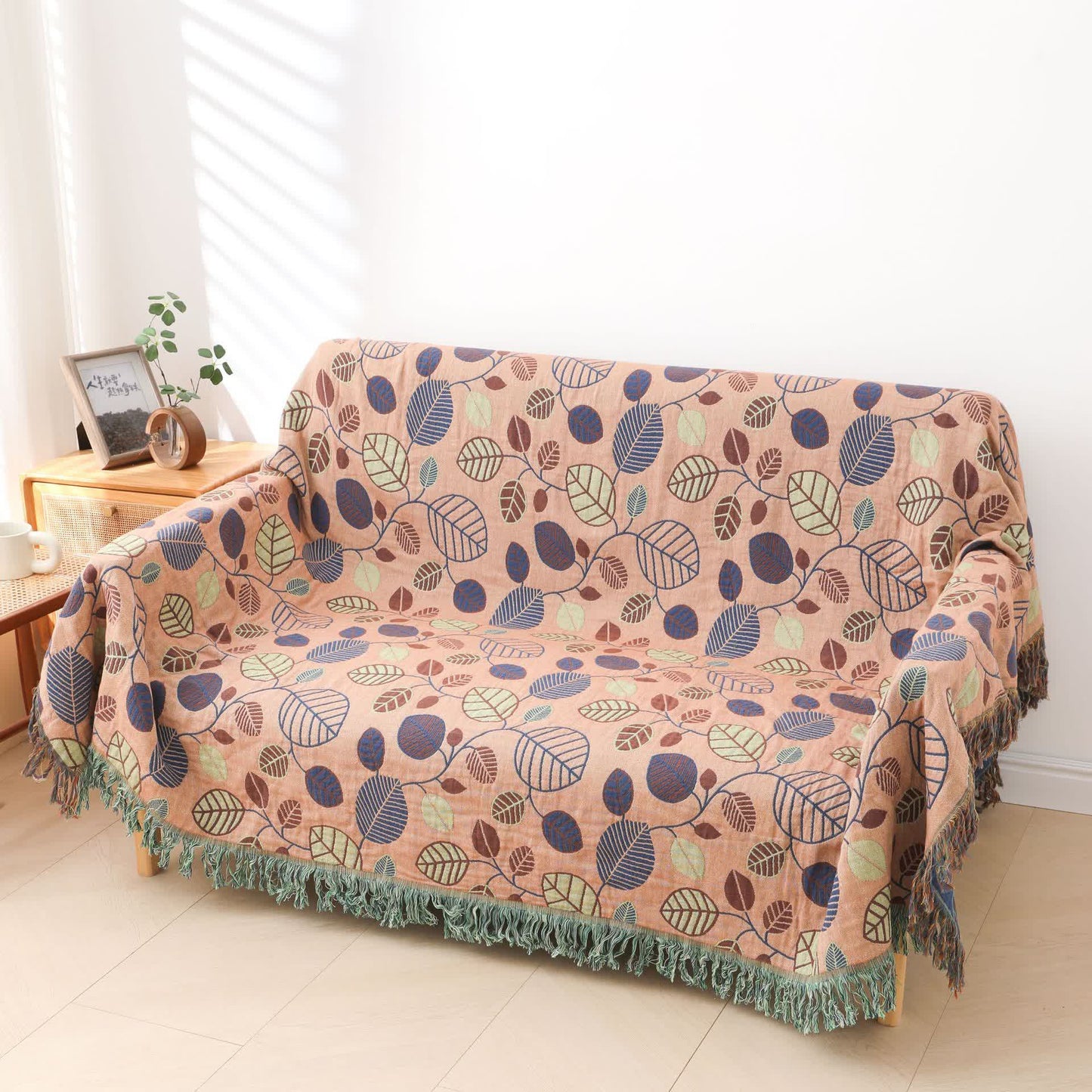 Couette réversible à pompons en forme de feuilles en coton Refresh